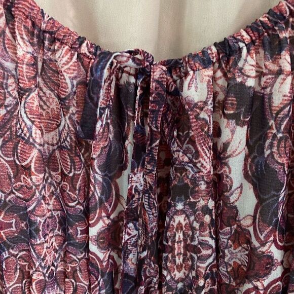 Bebe Fable boho embroidered satin trim balloon  sleeve mini dress women’s S NEW - Picture 7 of 13